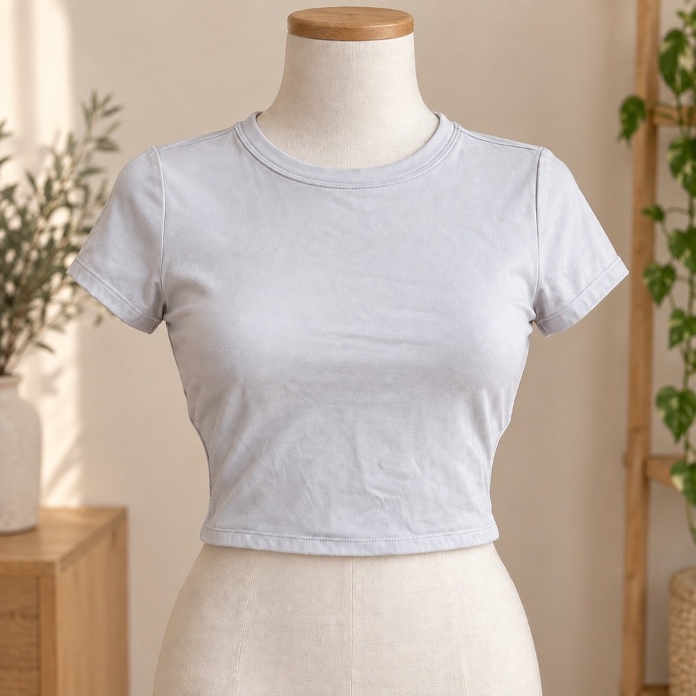 Garage Light Blue Open Back Strappy Crop Top Short Sleeve XS